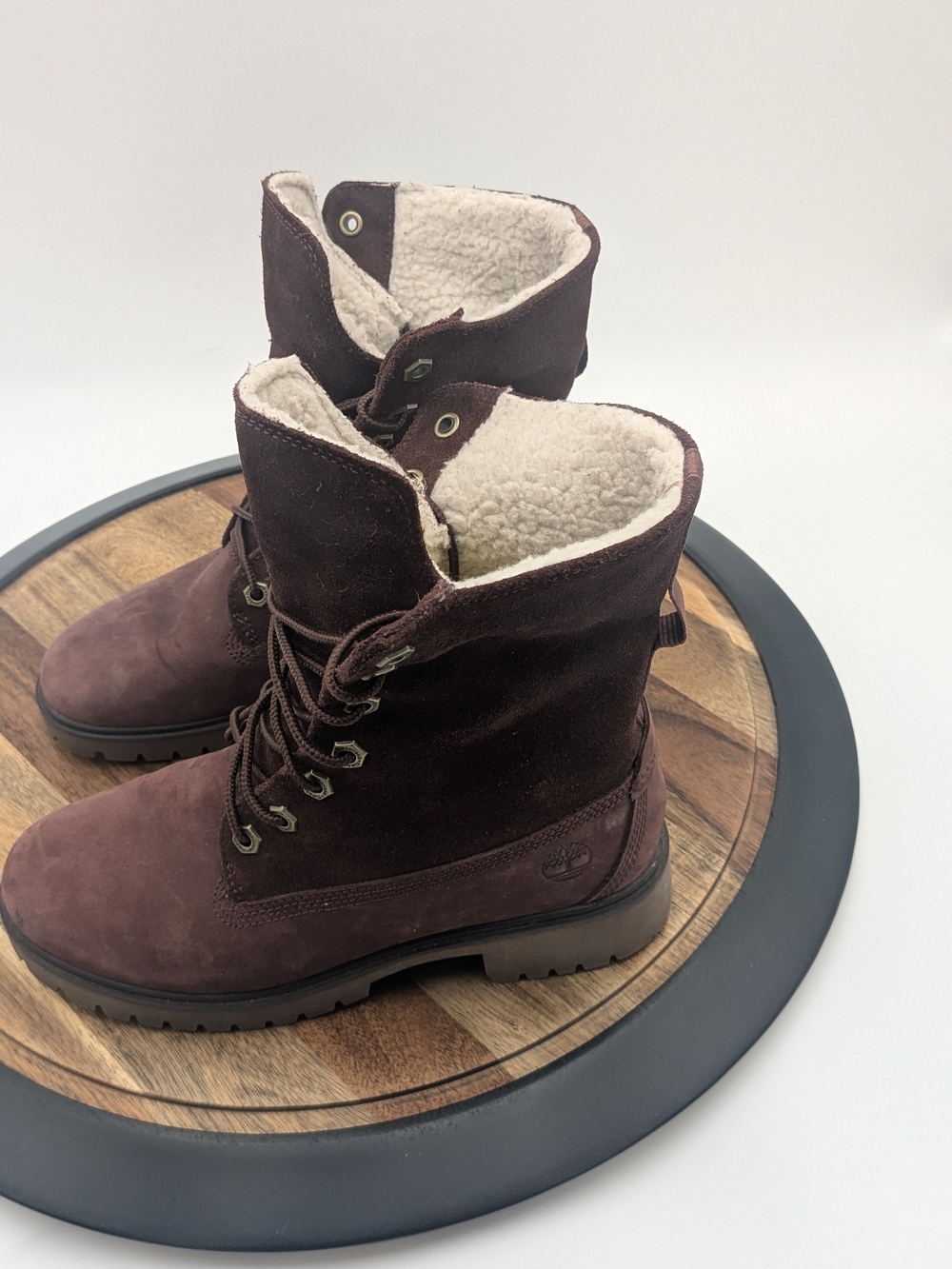 Timberland A1SGJ Women's Size 6 BurgundyNubuck Sherpa Lined Lace Up Winter Boots - Picture 5 of 11